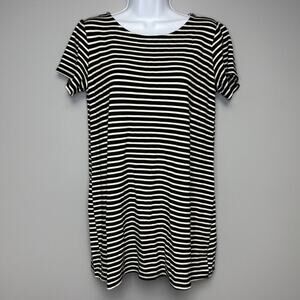 Ann Taylor Factory Black White Striped Short Sleeved Shift T-Shirt Dress Sz S